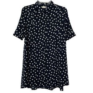11.1 TYLHO Anthropologie Rayon Tunic Swing Top Button Up Shirt Polka Dot Small